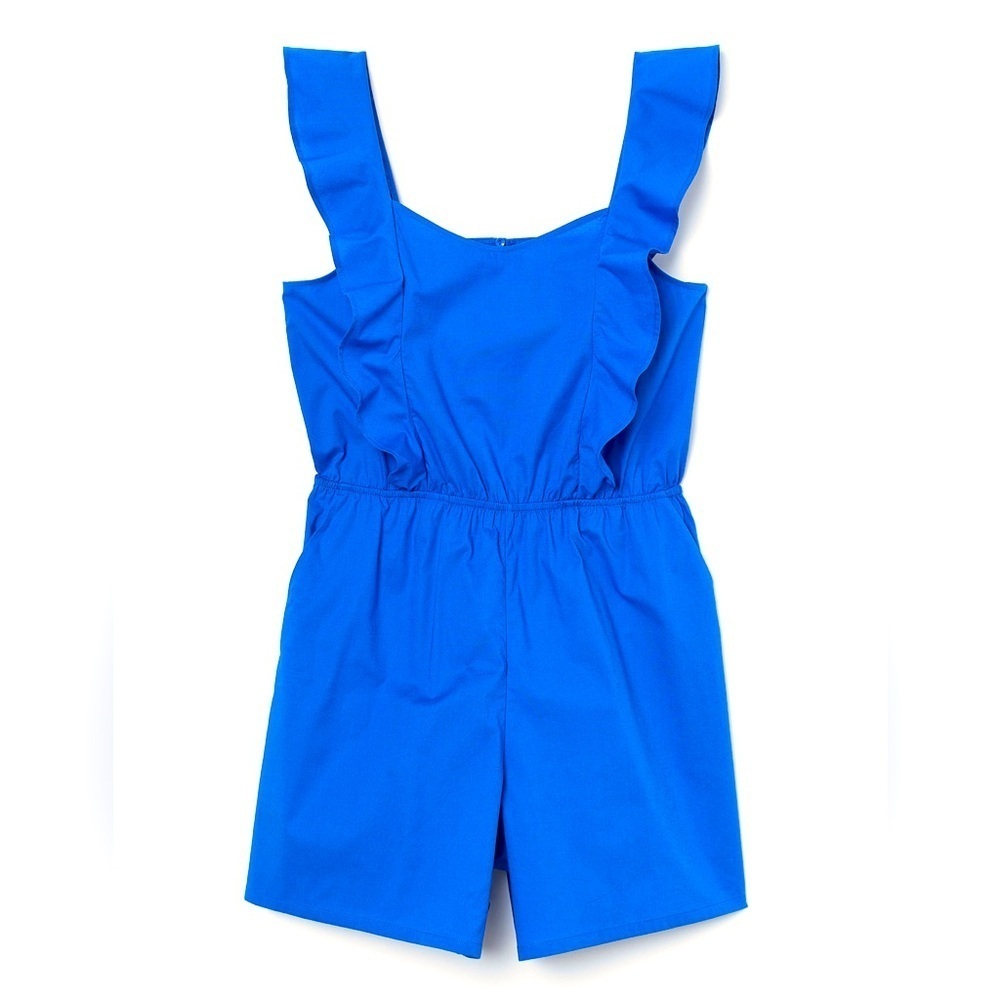 H&M - NWT Bright Blue Flounce Ruffle Trimmed Sleeveless Short Romper Size Small